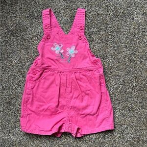 Pink Floral Embroidered Kids Overalls